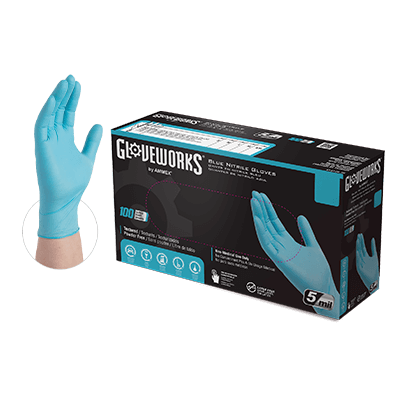 AMMEX Gloveworks Blue Nitrile PF Ind Large Gloves (X-Large, Blue)