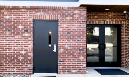 Steel door on a brick building