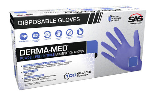 SAS Safety Derma-Med Powder-Free Nitrile Exam Grade Disposable Gloves