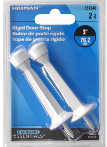 Hillman Hardware Essentials Square Post Rigid Door Stop White (3) Carded 2 Pack