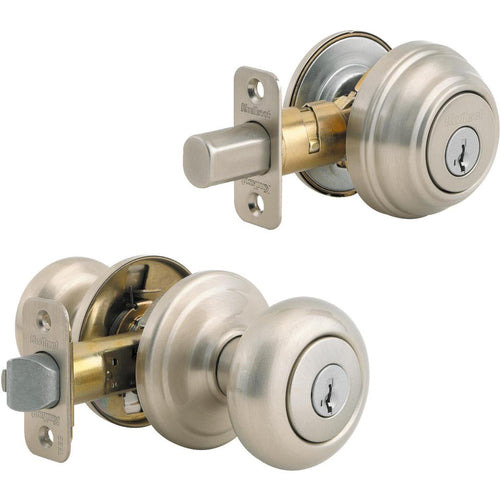 Kwikset Signature Series Satin Nickel Deadbolt and Door Knob Combo